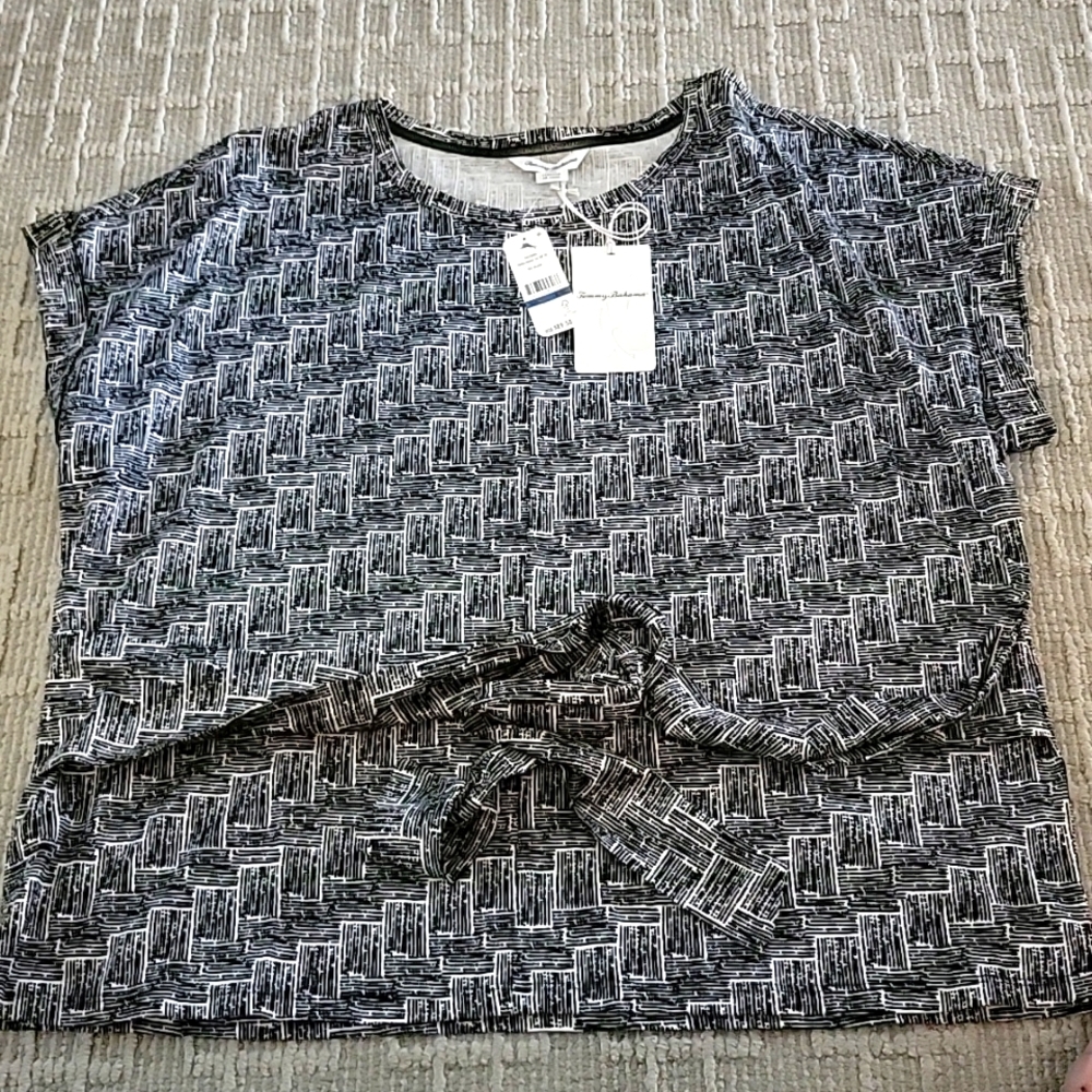 NEW TOMMY BAHAMA top. Black and white. Size XL.